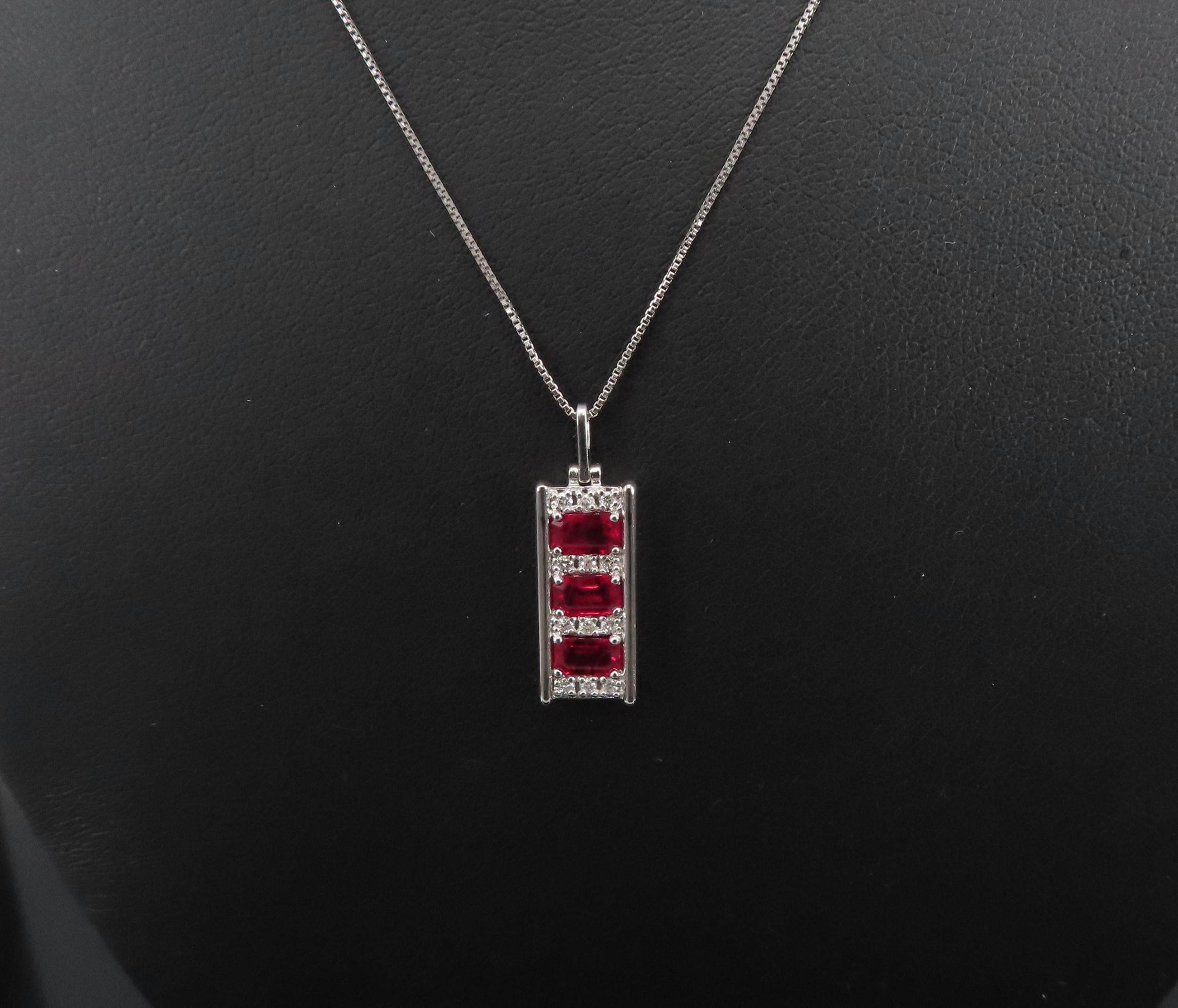 Vintage 1.08ct Intense Red Ruby & 0.10ct Diamond Platinum Bar Necklace