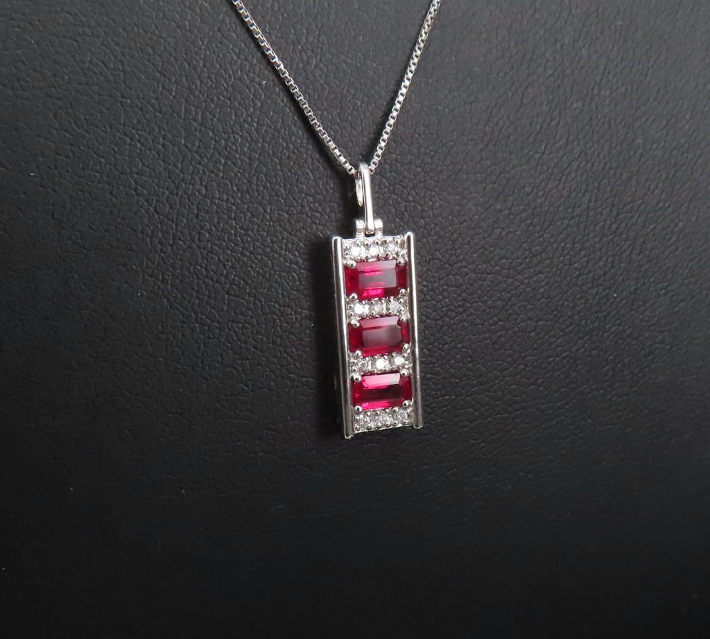 Vintage 1.08ct Intense Red Ruby & 0.10ct Diamond Platinum Bar Necklace