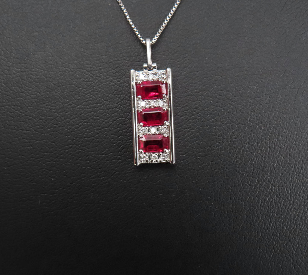 Vintage 1.08ct Intense Red Ruby & 0.10ct Diamond Platinum Bar Necklace