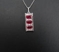 Vintage 1.08ct Intense Red Ruby & 0.10ct Diamond Platinum Bar Necklace