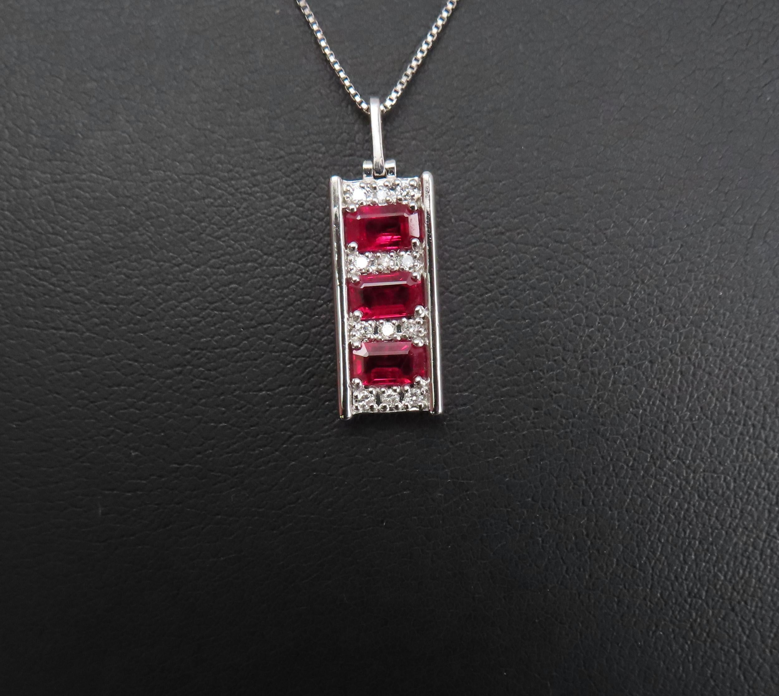 Vintage 1.08ct Intense Red Ruby & 0.10ct Diamond Platinum Bar Necklace