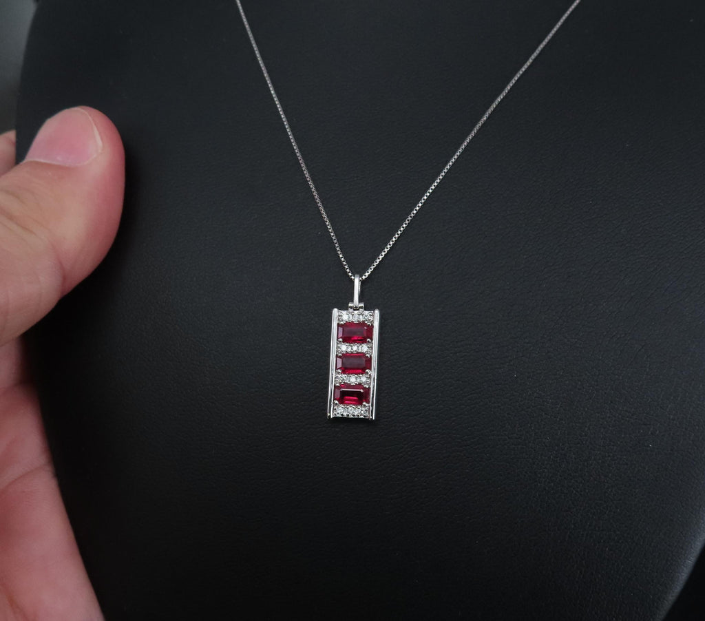 Vintage 1.08ct Intense Red Ruby & 0.10ct Diamond Platinum Bar Necklace