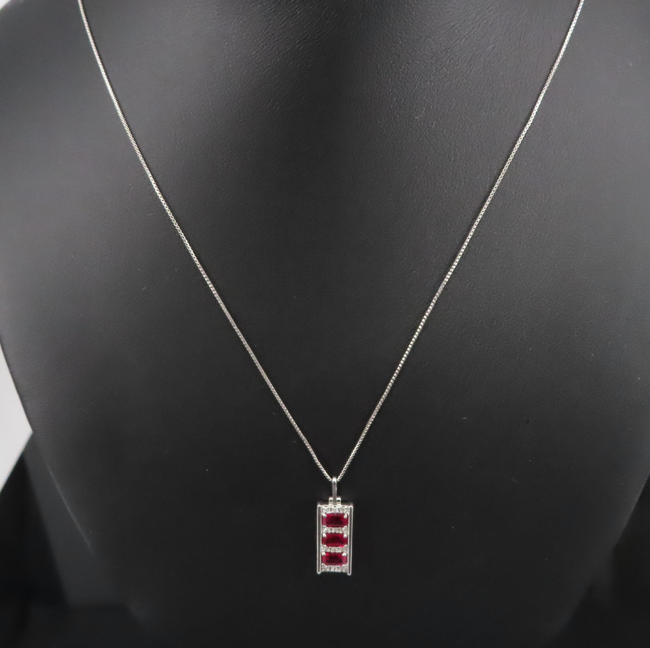 Vintage 1.08ct Intense Red Ruby & 0.10ct Diamond Platinum Bar Necklace