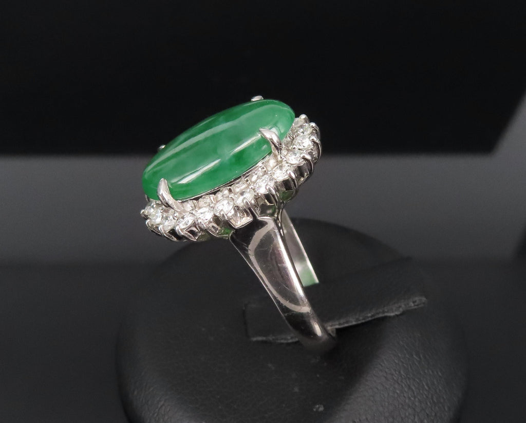 5.95ct Natural Green Jadeite Jade 0.75ct Diamond Platinum Ring Size 8.5