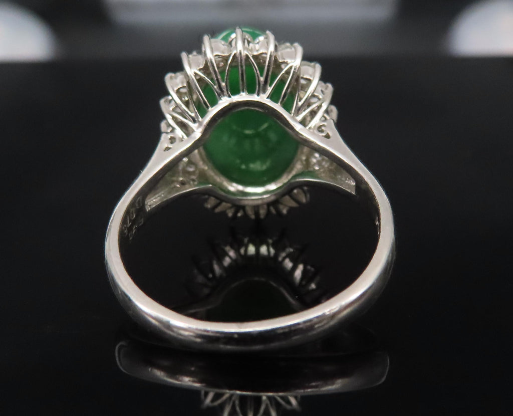 5.95ct Natural Green Jadeite Jade 0.75ct Diamond Platinum Ring Size 8.5