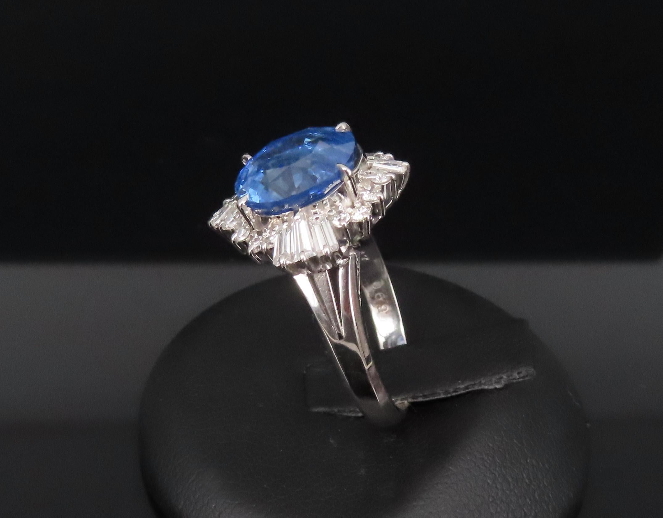 GIA 5.14ct Cornflower Blue Sapphire & 0.69ct Diamond Platinum Ring, Size 5.75