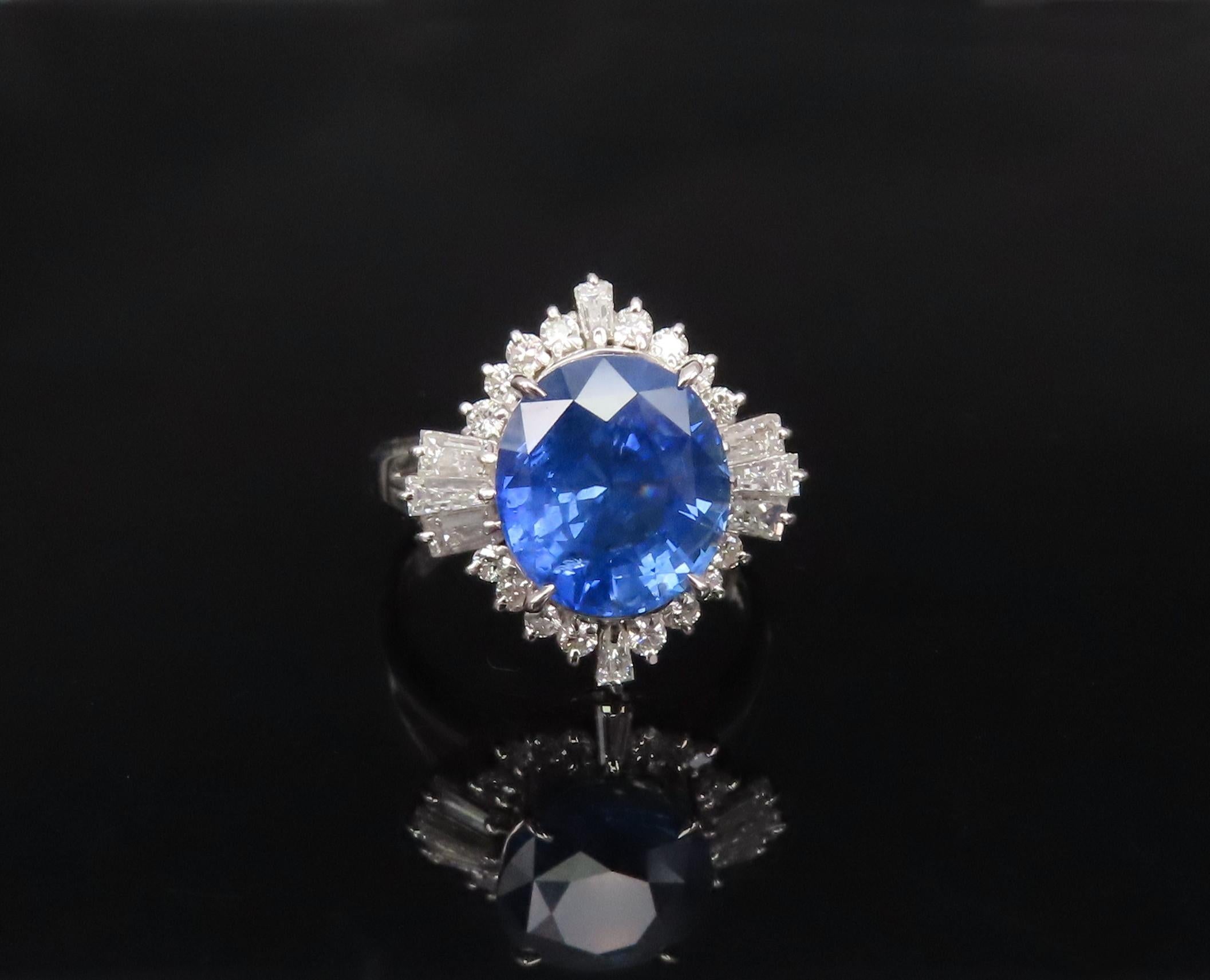 GIA 5.14ct Cornflower Blue Sapphire & 0.69ct Diamond Platinum Ring, Size 5.75