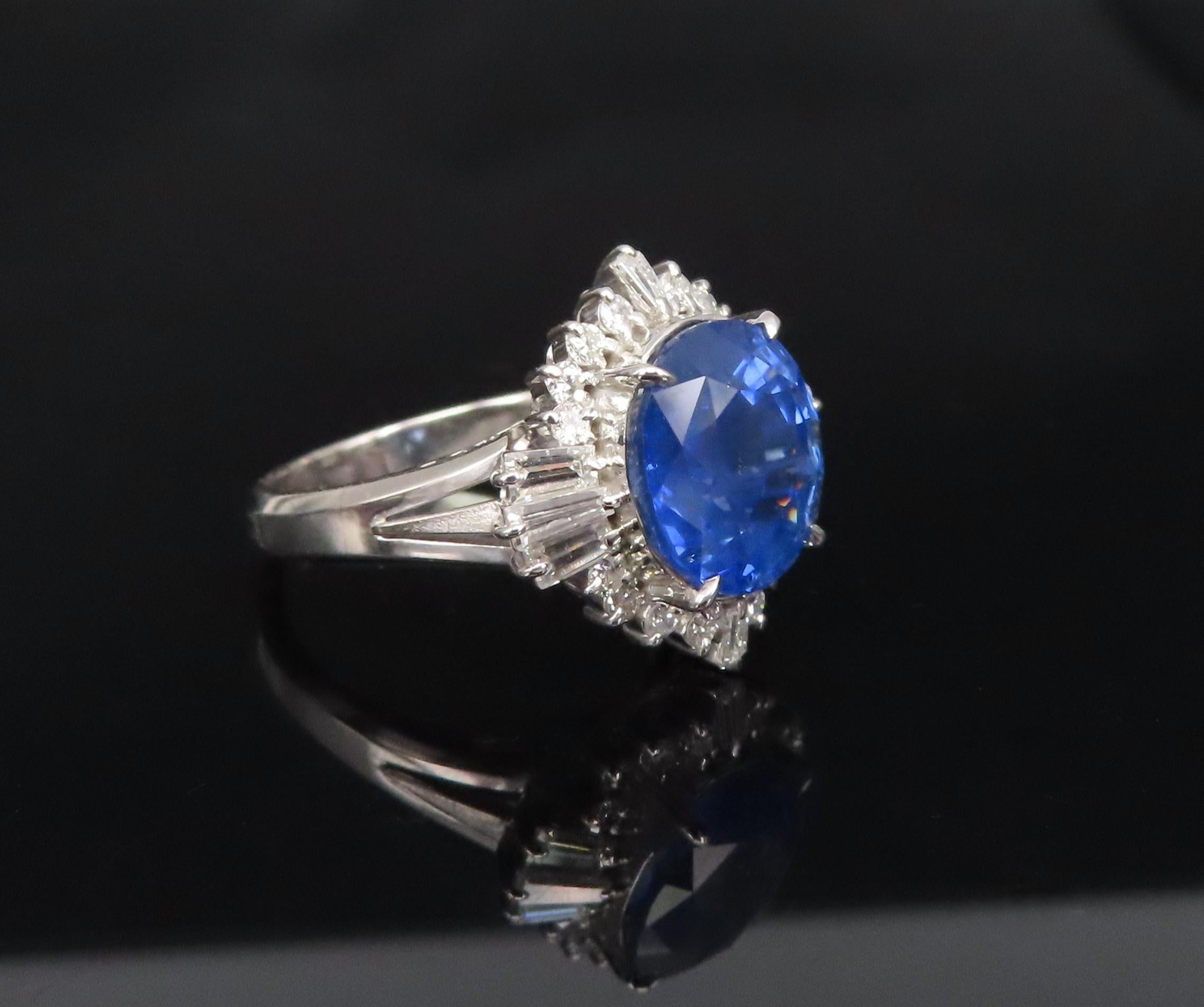 GIA 5.14ct Cornflower Blue Sapphire & 0.69ct Diamond Platinum Ring, Size 5.75