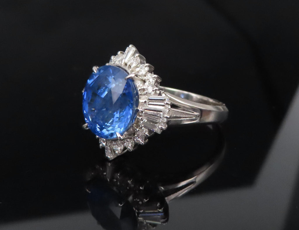 GIA 5.14ct Cornflower Blue Sapphire & 0.69ct Diamond Platinum Ring, Size 5.75
