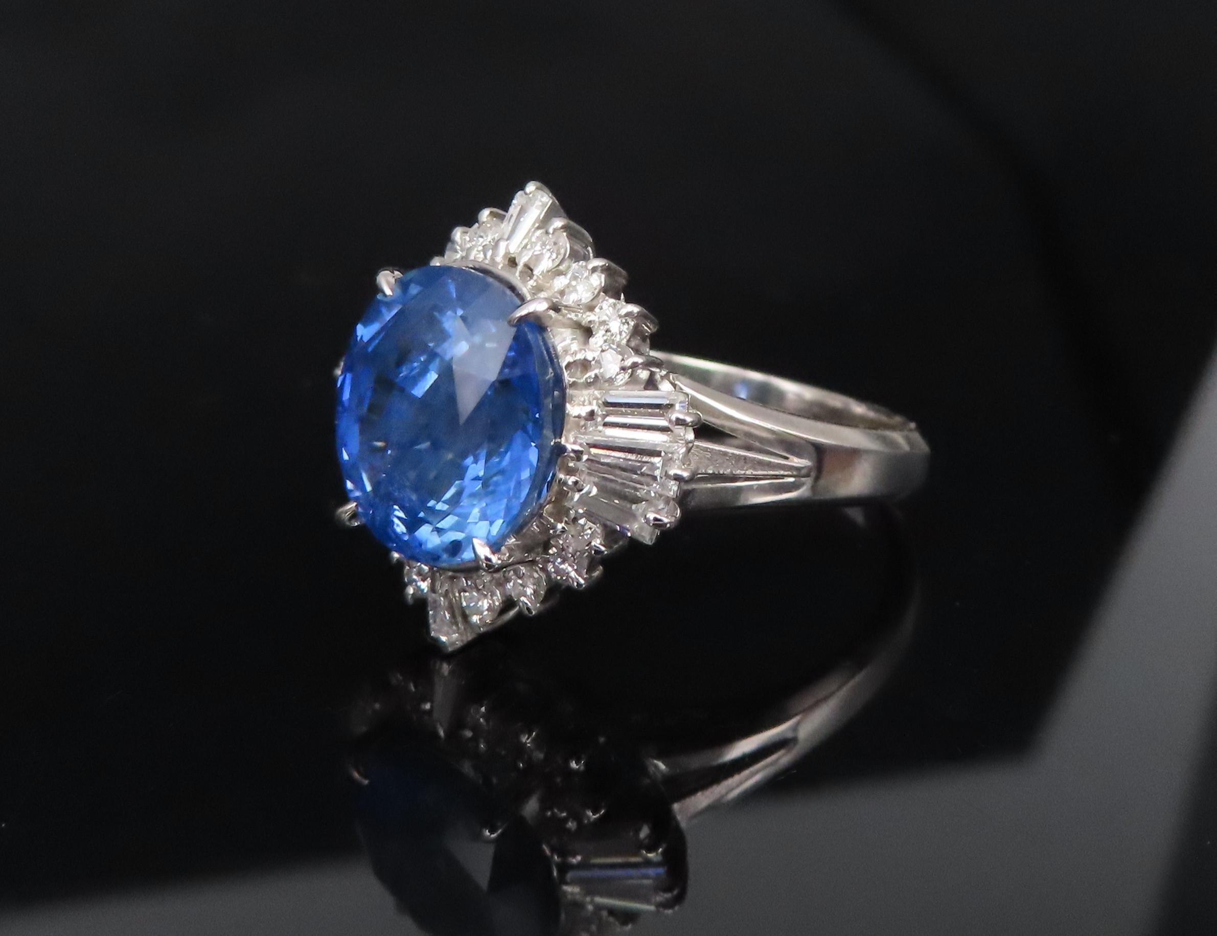 GIA 5.14ct Cornflower Blue Sapphire & 0.69ct Diamond Platinum Ring, Size 5.75