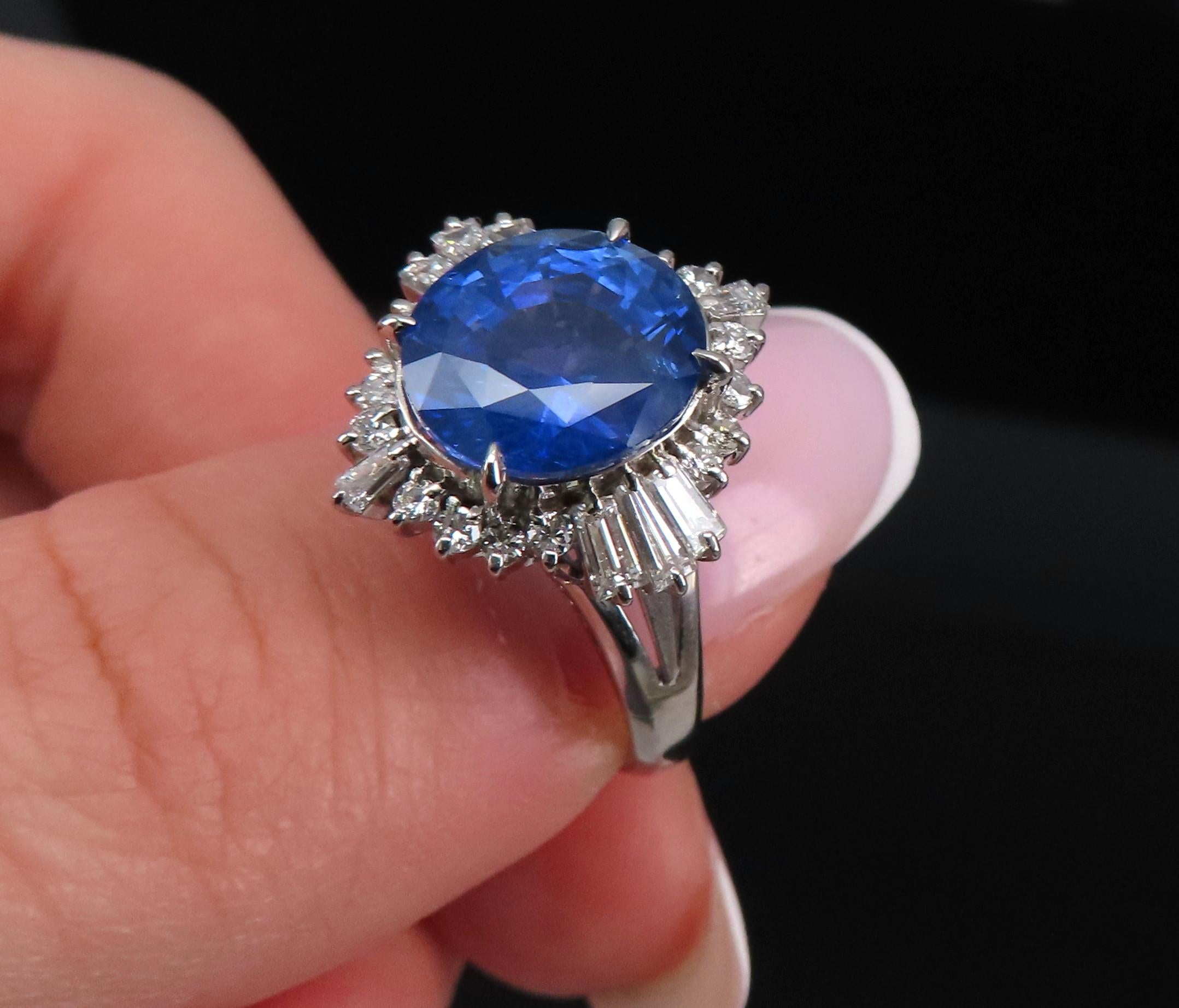 GIA 5.14ct Cornflower Blue Sapphire & 0.69ct Diamond Platinum Ring, Size 5.75