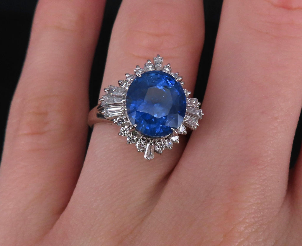 GIA 5.14ct Cornflower Blue Sapphire & 0.69ct Diamond Platinum Ring, Size 5.75