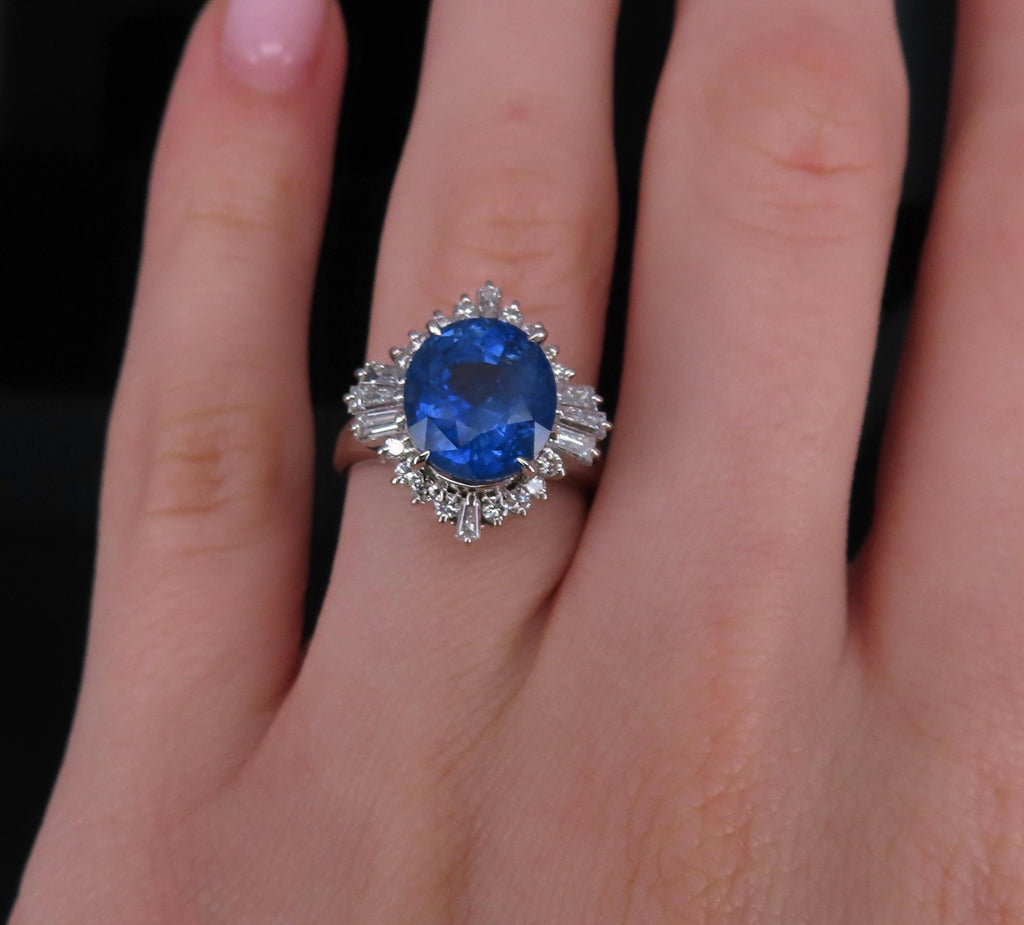 GIA 5.14ct Cornflower Blue Sapphire & 0.69ct Diamond Platinum Ring, Size 5.75