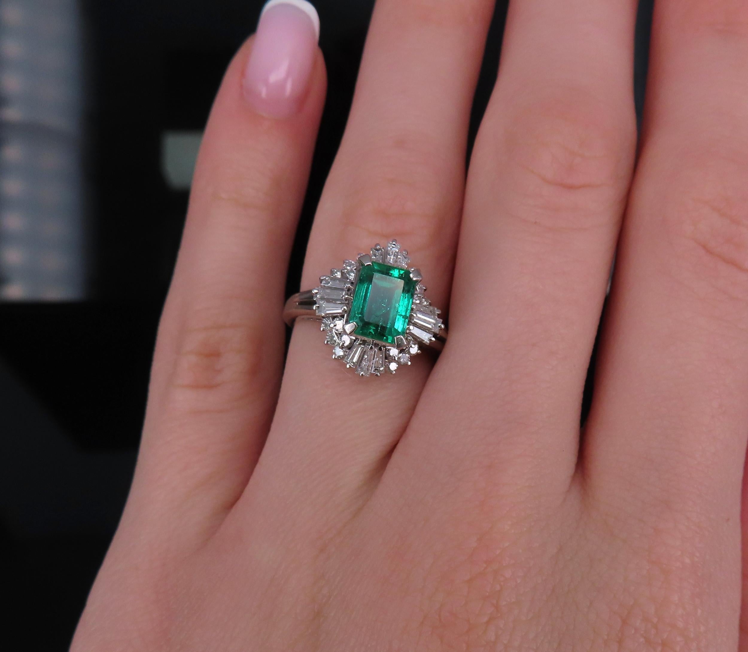 Fine 1.36ct GIA Certified Colombian Emerald 0.75ct Diamond Platinum Ring Size 5