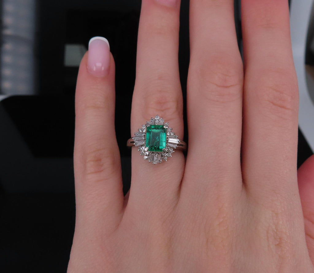 Fine 1.36ct GIA Certified Colombian Emerald 0.75ct Diamond Platinum Ring Size 5