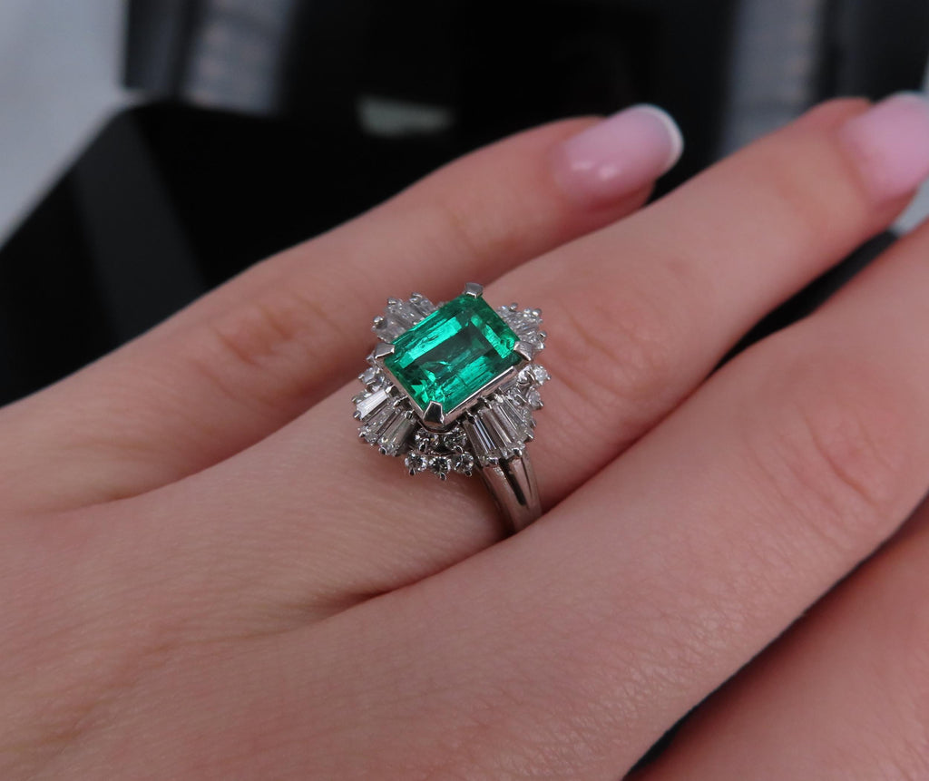 Fine 1.36ct GIA Certified Colombian Emerald 0.75ct Diamond Platinum Ring Size 5