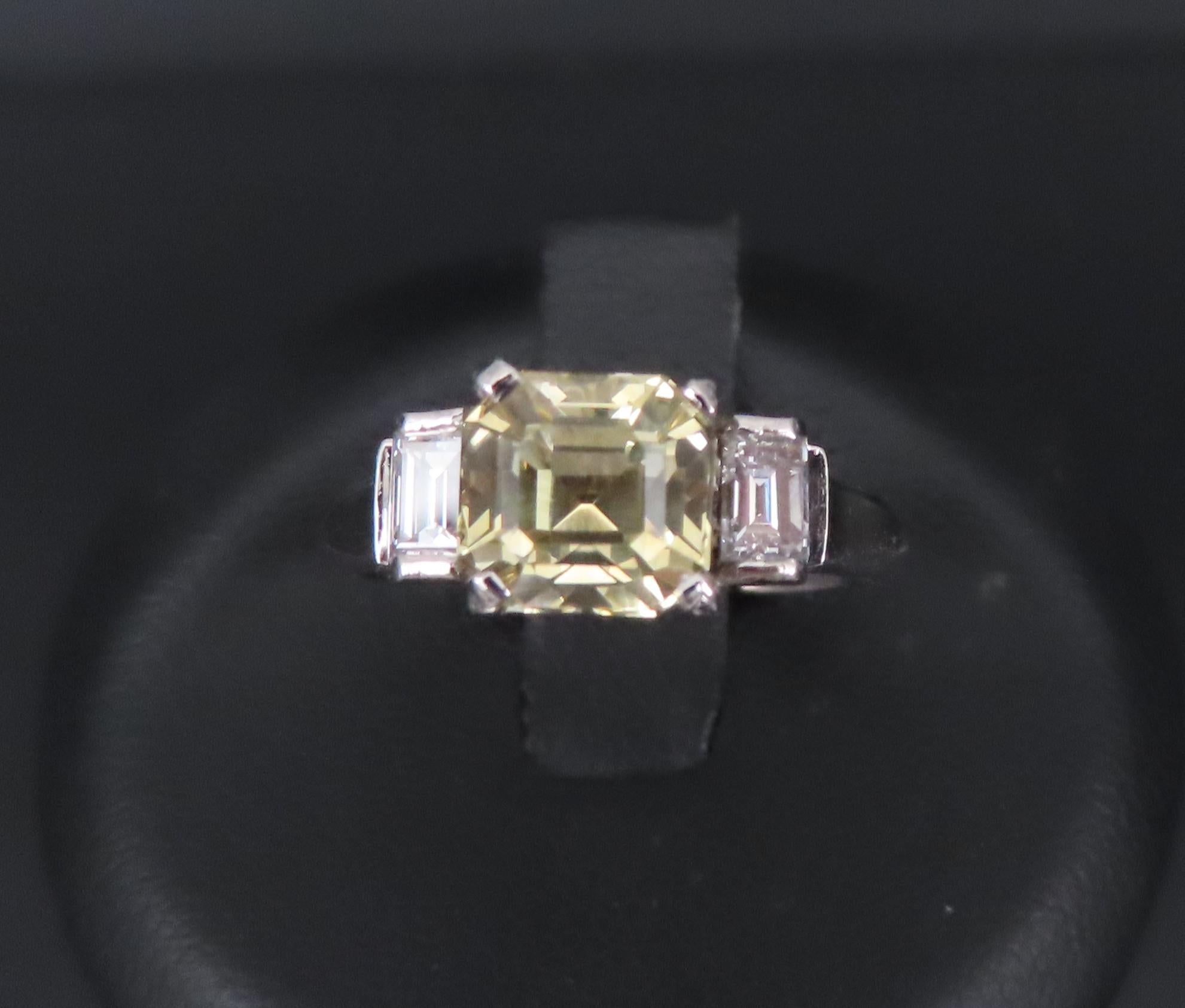 1.87ct GIA Ceylon No Heat Yellow Sapphire 0.45ct Diamond Platinum Ring Size 5.75