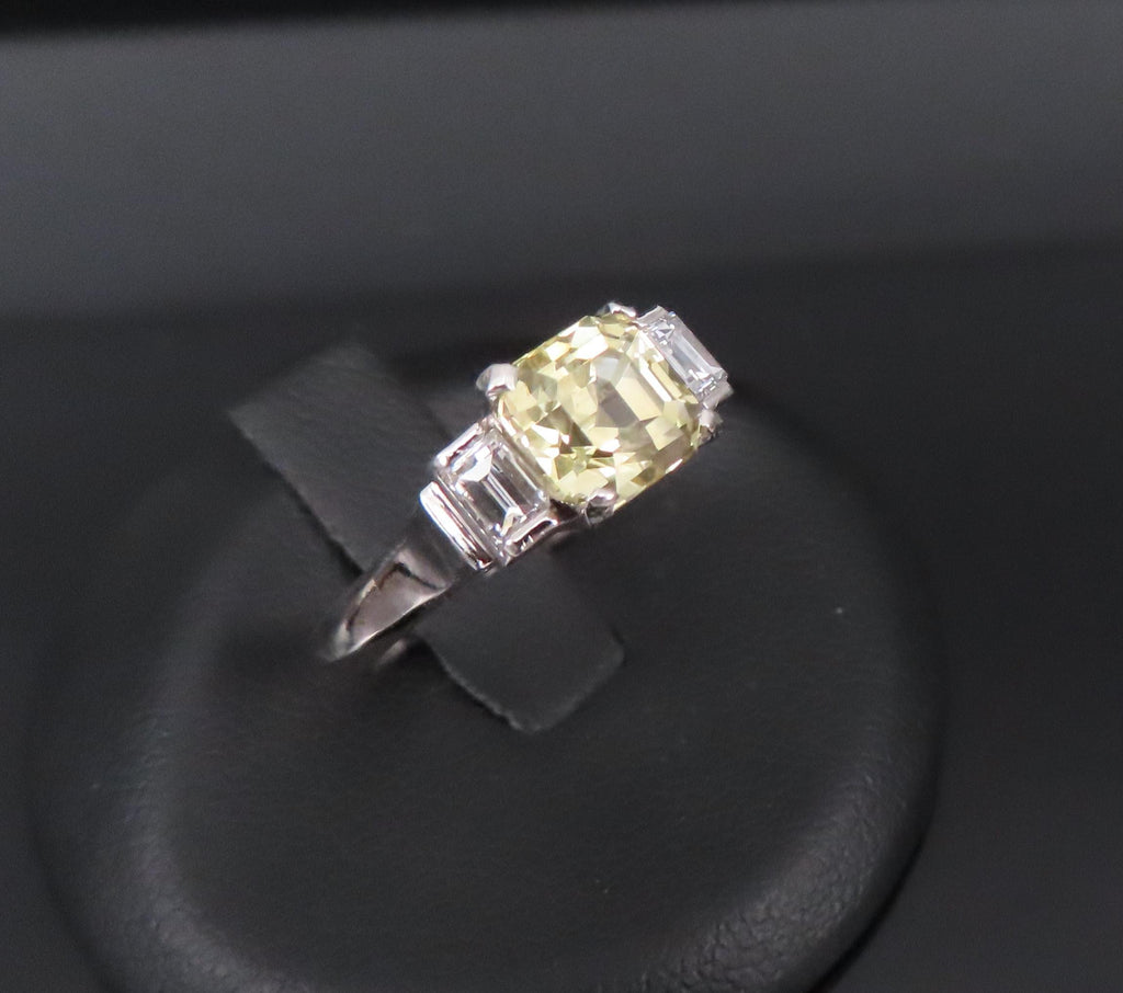1.87ct GIA Ceylon No Heat Yellow Sapphire 0.45ct Diamond Platinum Ring Size 5.75