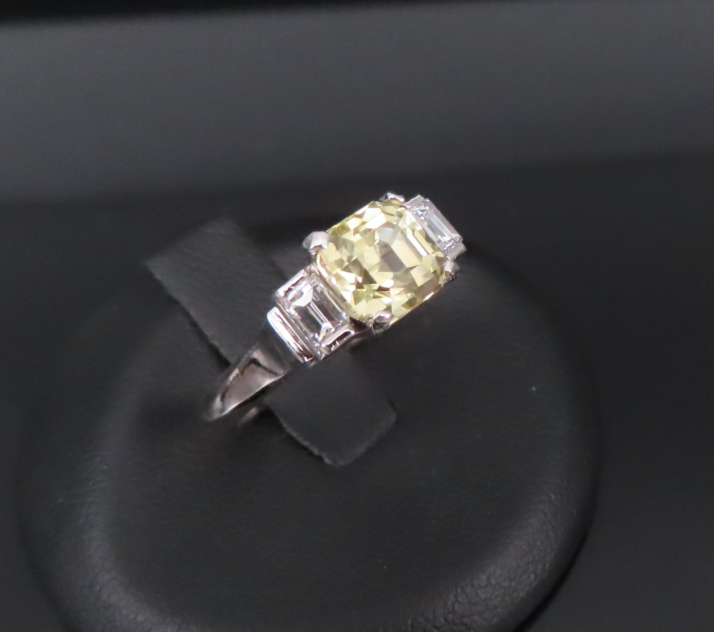 1.87ct GIA Ceylon No Heat Yellow Sapphire 0.45ct Diamond Platinum Ring Size 5.75