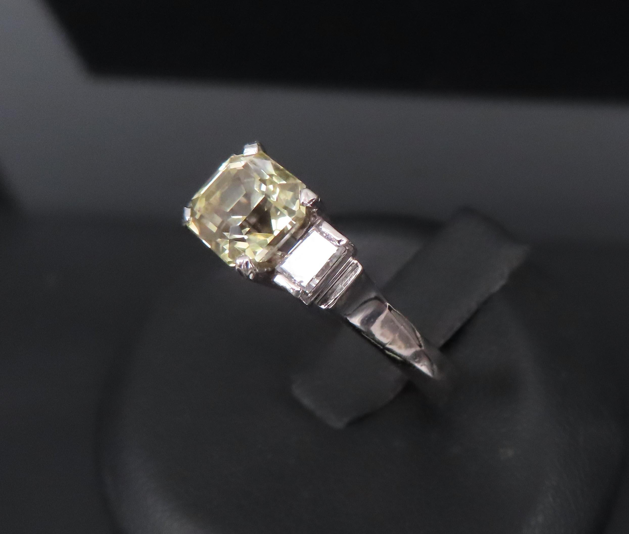 1.87ct GIA Ceylon No Heat Yellow Sapphire 0.45ct Diamond Platinum Ring Size 5.75