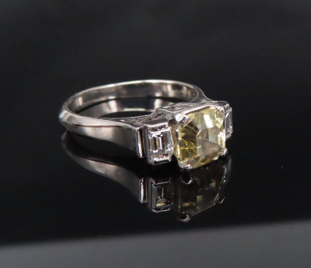 1.87ct GIA Ceylon No Heat Yellow Sapphire 0.45ct Diamond Platinum Ring Size 5.75