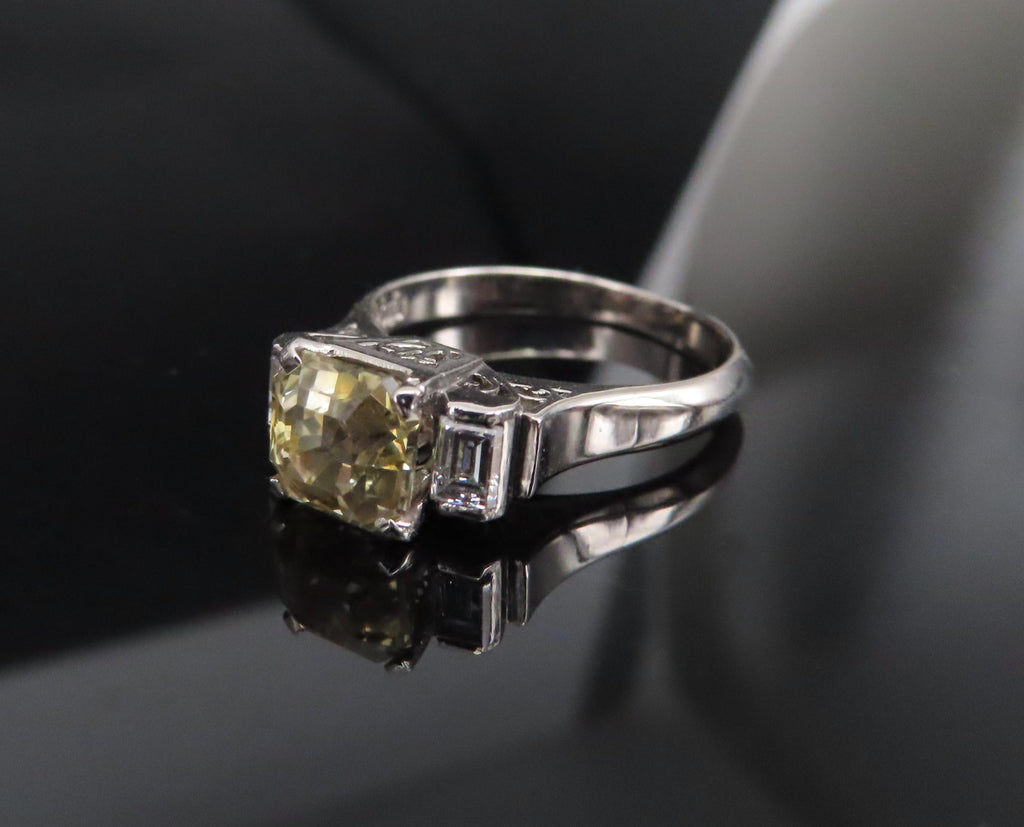 1.87ct GIA Ceylon No Heat Yellow Sapphire 0.45ct Diamond Platinum Ring Size 5.75