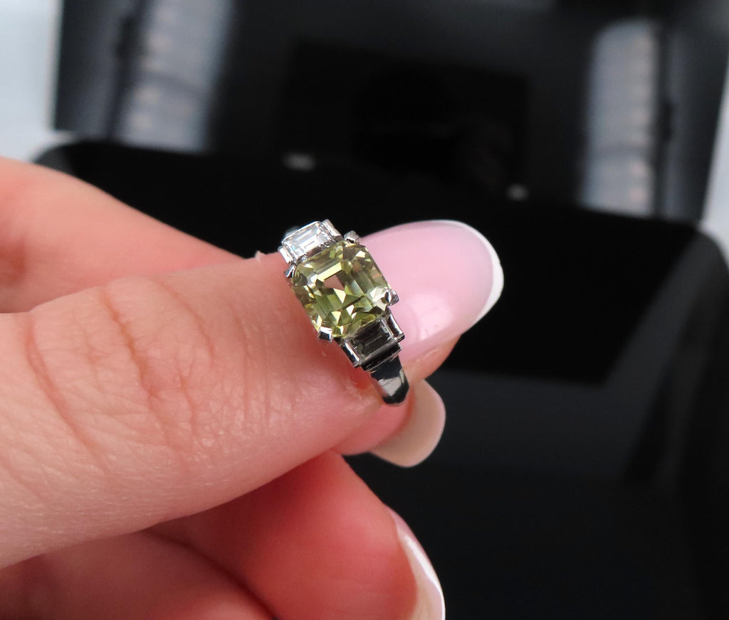1.87ct GIA Ceylon No Heat Yellow Sapphire 0.45ct Diamond Platinum Ring Size 5.75