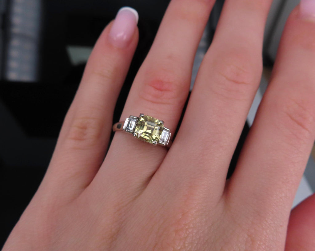 1.87ct GIA Ceylon No Heat Yellow Sapphire 0.45ct Diamond Platinum Ring Size 5.75