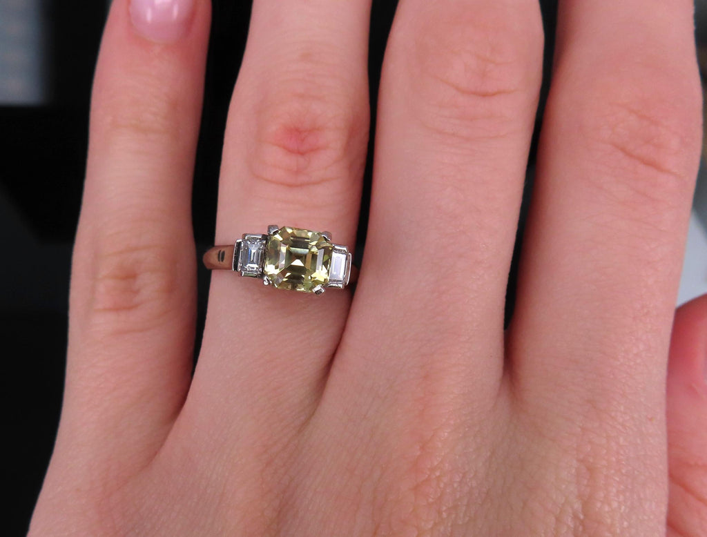 1.87ct GIA Ceylon No Heat Yellow Sapphire 0.45ct Diamond Platinum Ring Size 5.75