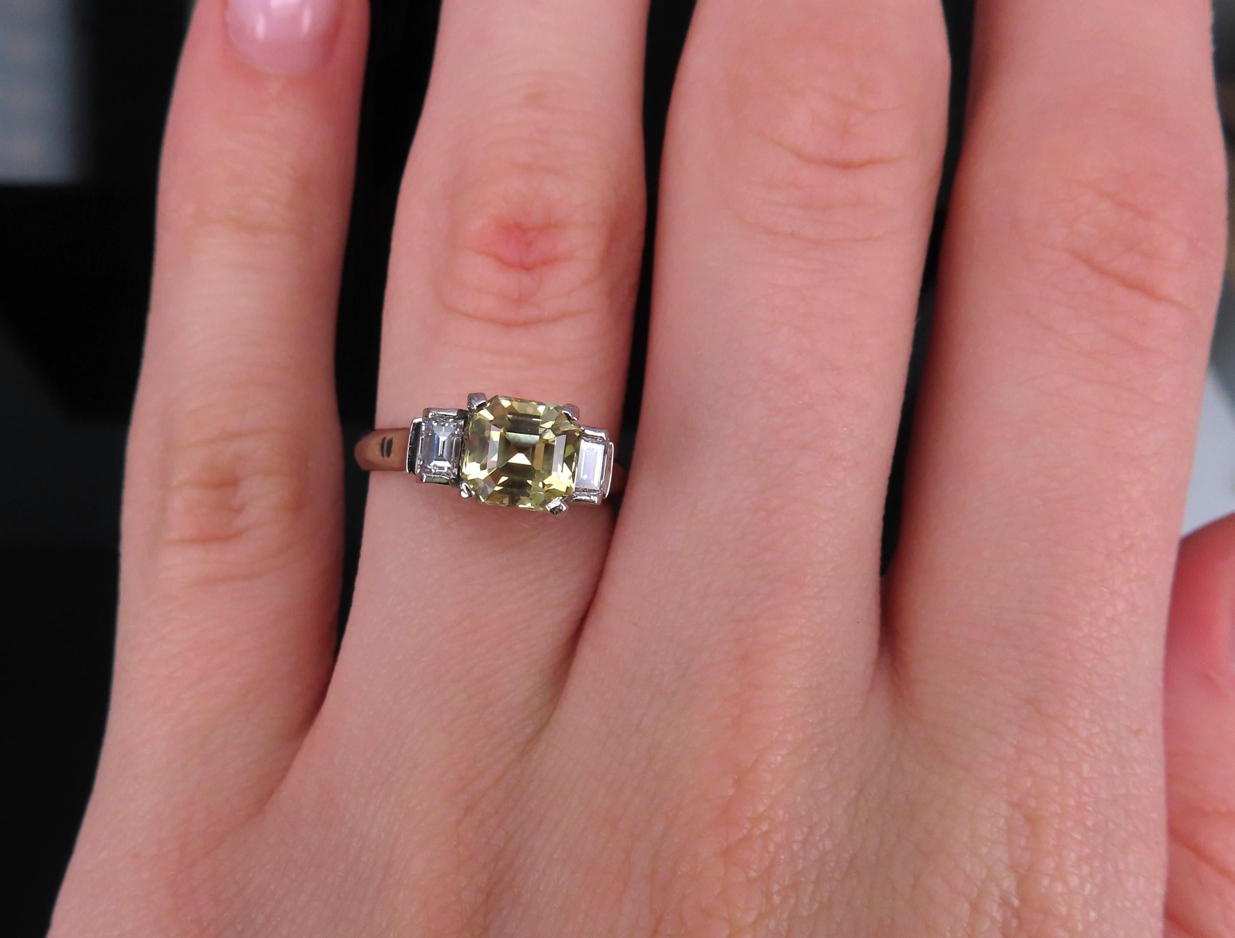 1.87ct GIA Ceylon No Heat Yellow Sapphire 0.45ct Diamond Platinum Ring Size 5.75