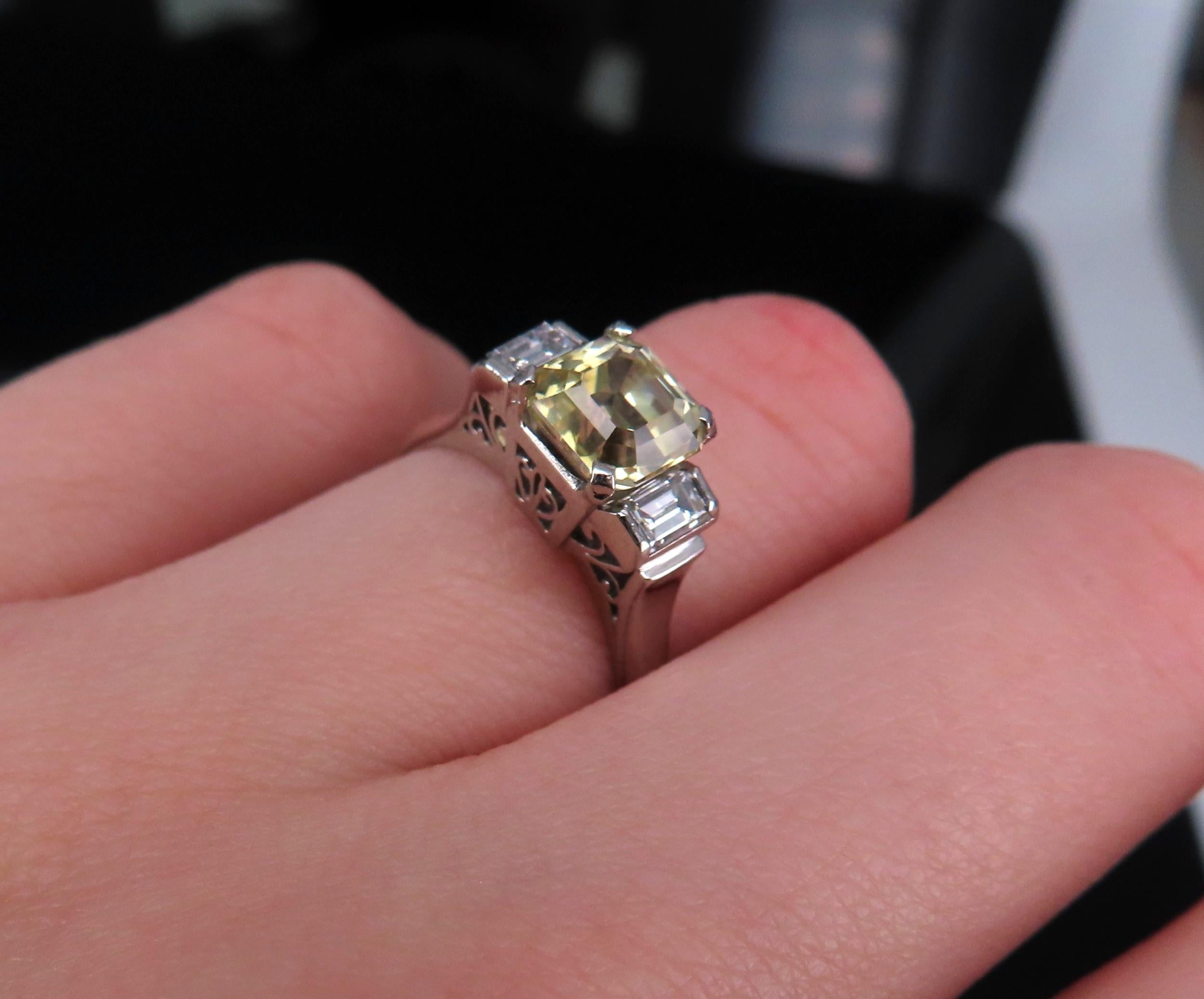 1.87ct GIA Ceylon No Heat Yellow Sapphire 0.45ct Diamond Platinum Ring Size 5.75