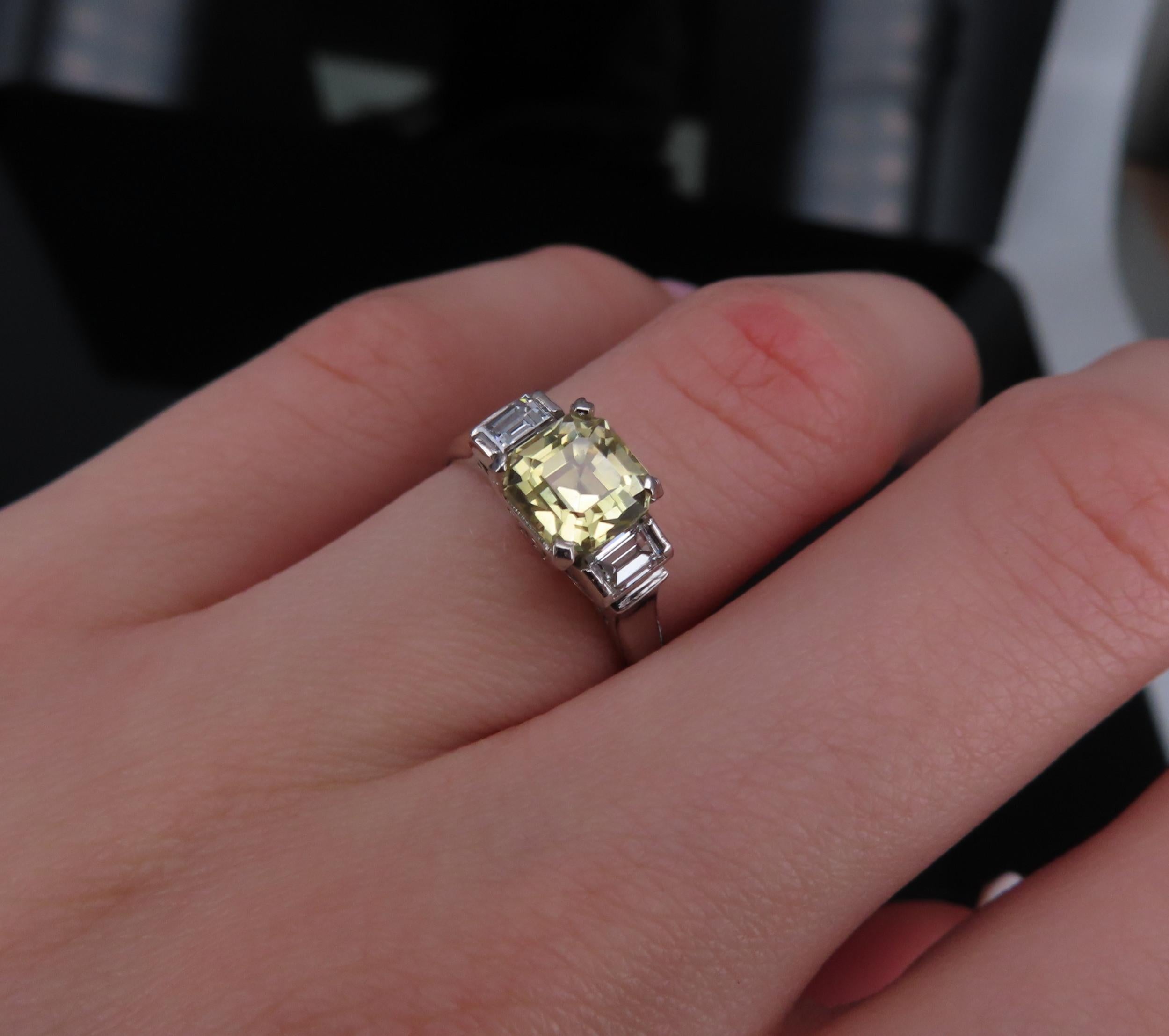 1.87ct GIA Ceylon No Heat Yellow Sapphire 0.45ct Diamond Platinum Ring Size 5.75