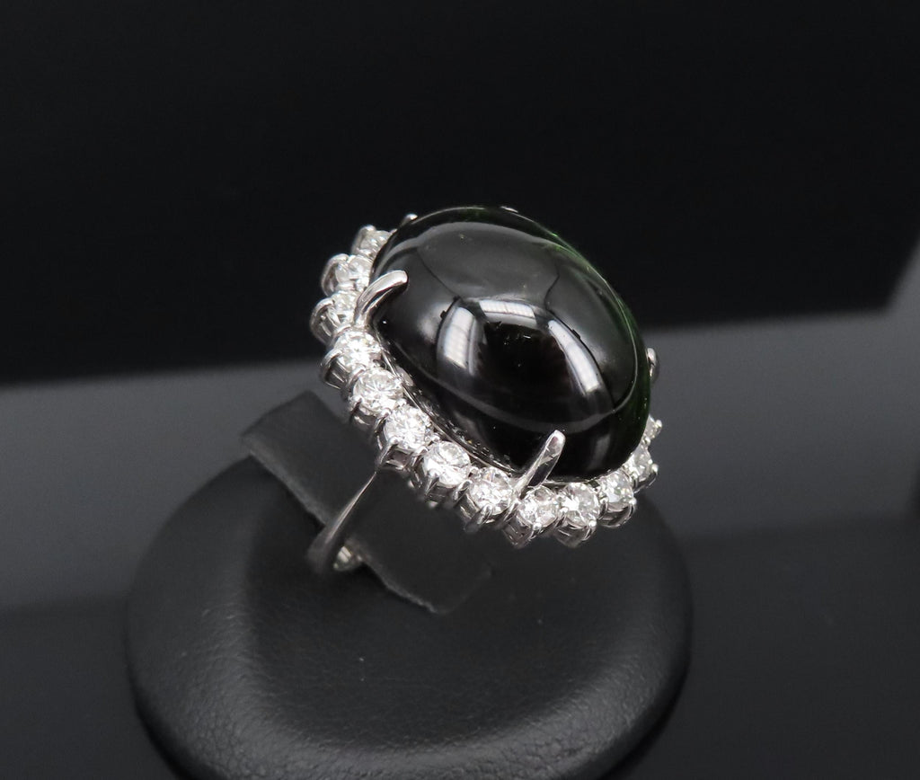 Massive 26.18ct Green Tourmaline 1.83ct Diamond 18K White Gold Ring Size 4.75