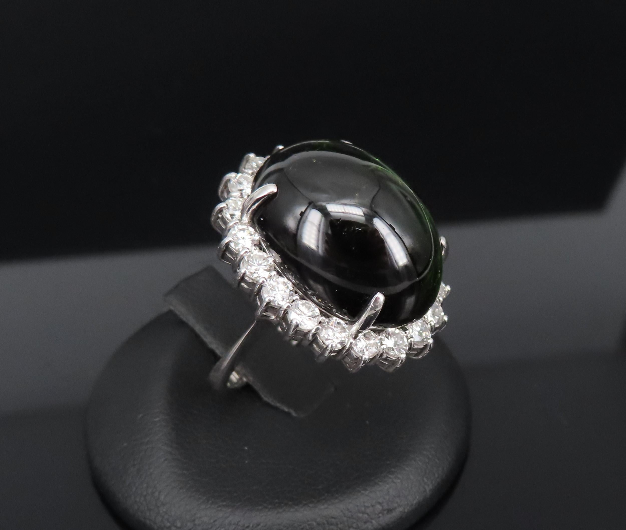 Massive 26.18ct Green Tourmaline 1.83ct Diamond 18K White Gold Ring Size 4.75