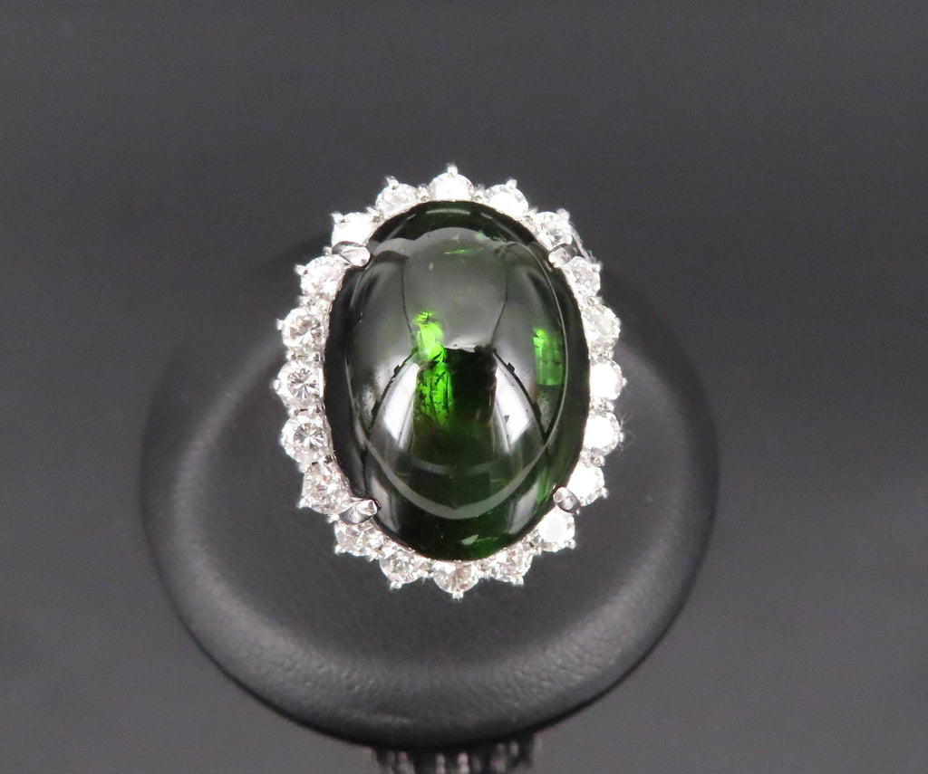 Massive 26.18ct Green Tourmaline 1.83ct Diamond 18K White Gold Ring Size 4.75