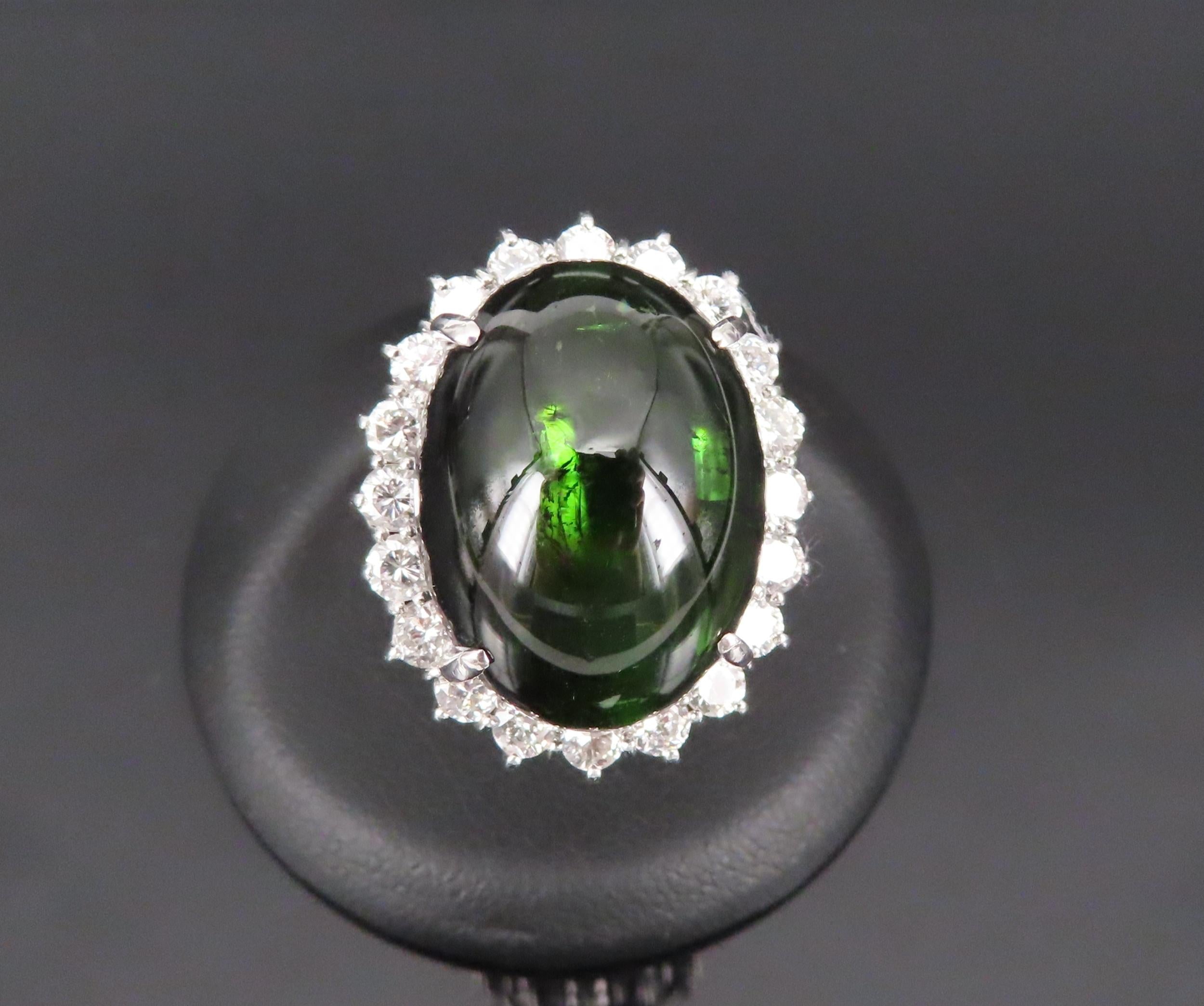 Massive 26.18ct Green Tourmaline 1.83ct Diamond 18K White Gold Ring Size 4.75