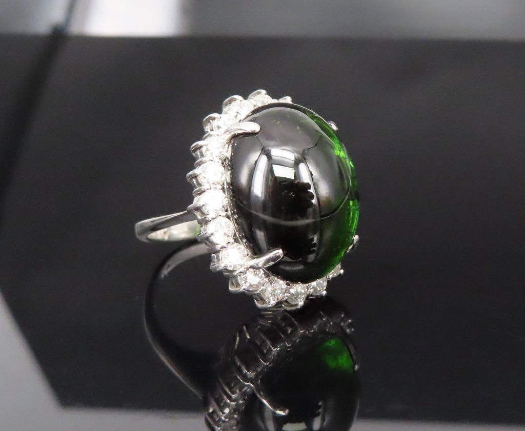 Massive 26.18ct Green Tourmaline 1.83ct Diamond 18K White Gold Ring Size 4.75