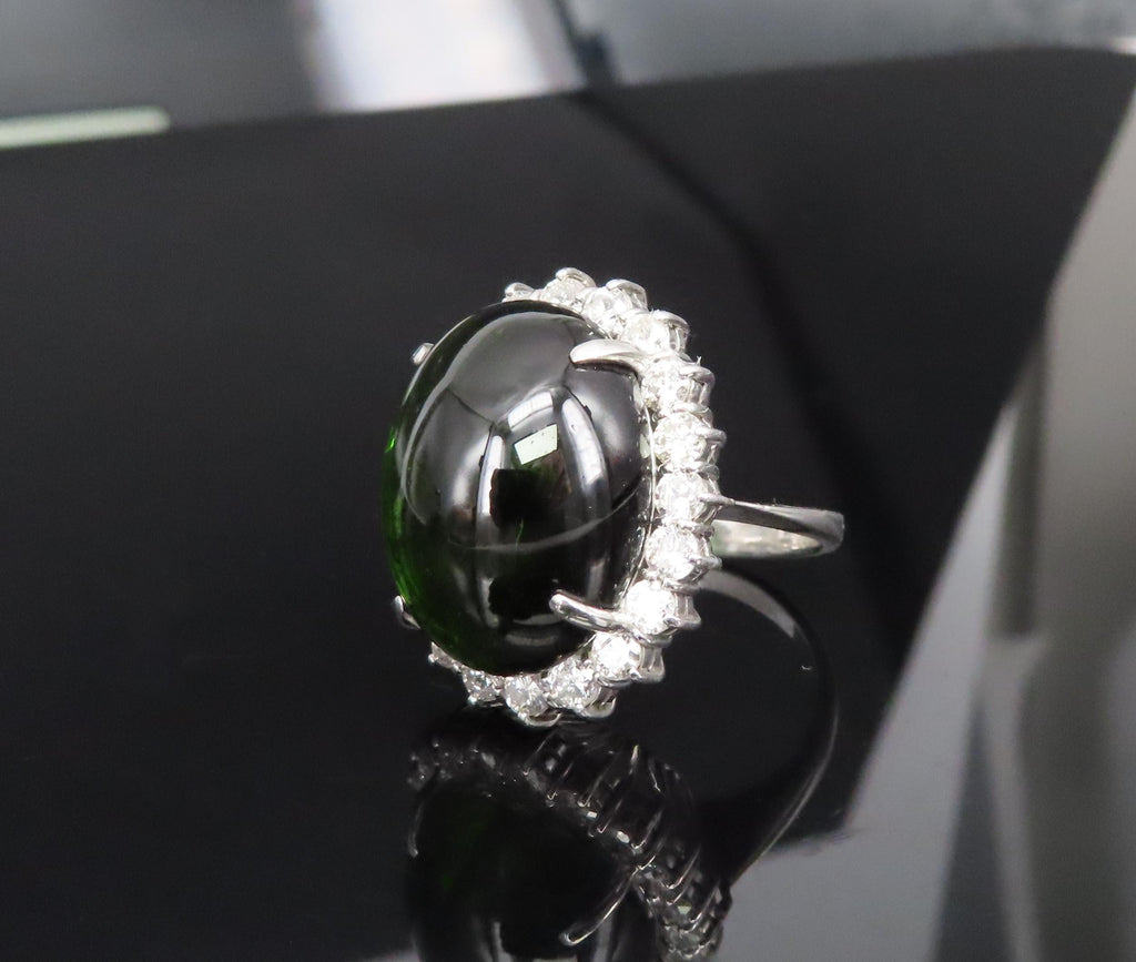 Massive 26.18ct Green Tourmaline 1.83ct Diamond 18K White Gold Ring Size 4.75
