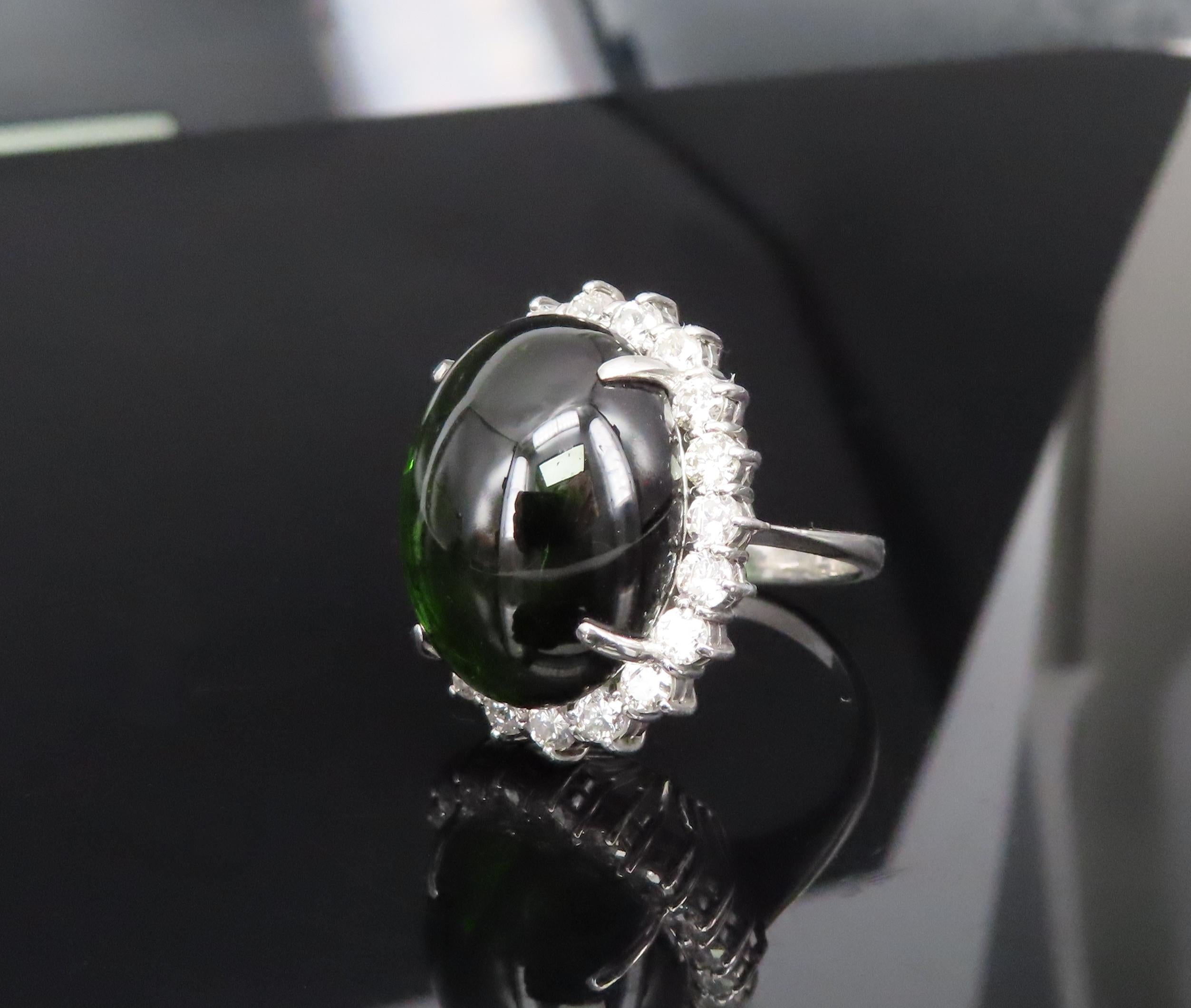 Massive 26.18ct Green Tourmaline 1.83ct Diamond 18K White Gold Ring Size 4.75