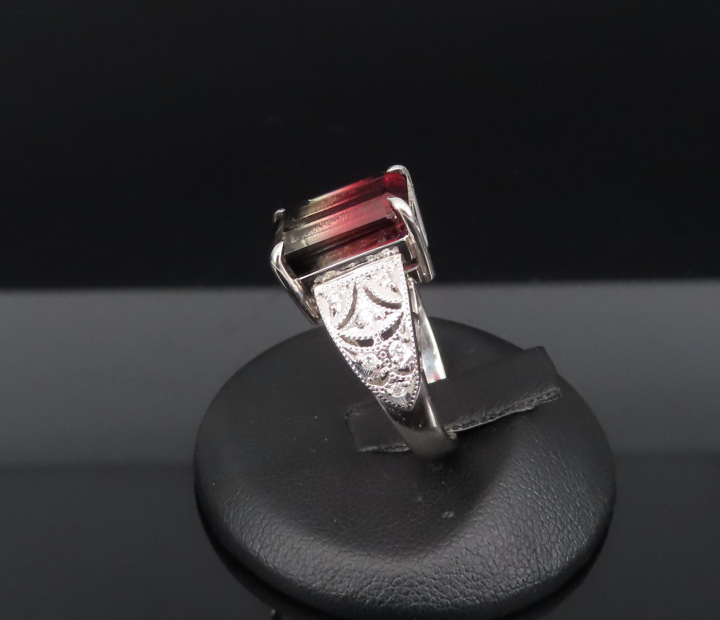 7.16ct Intense Watermelon Tourmaline & 0.15ct Diamond Platinum Ring, Size 7