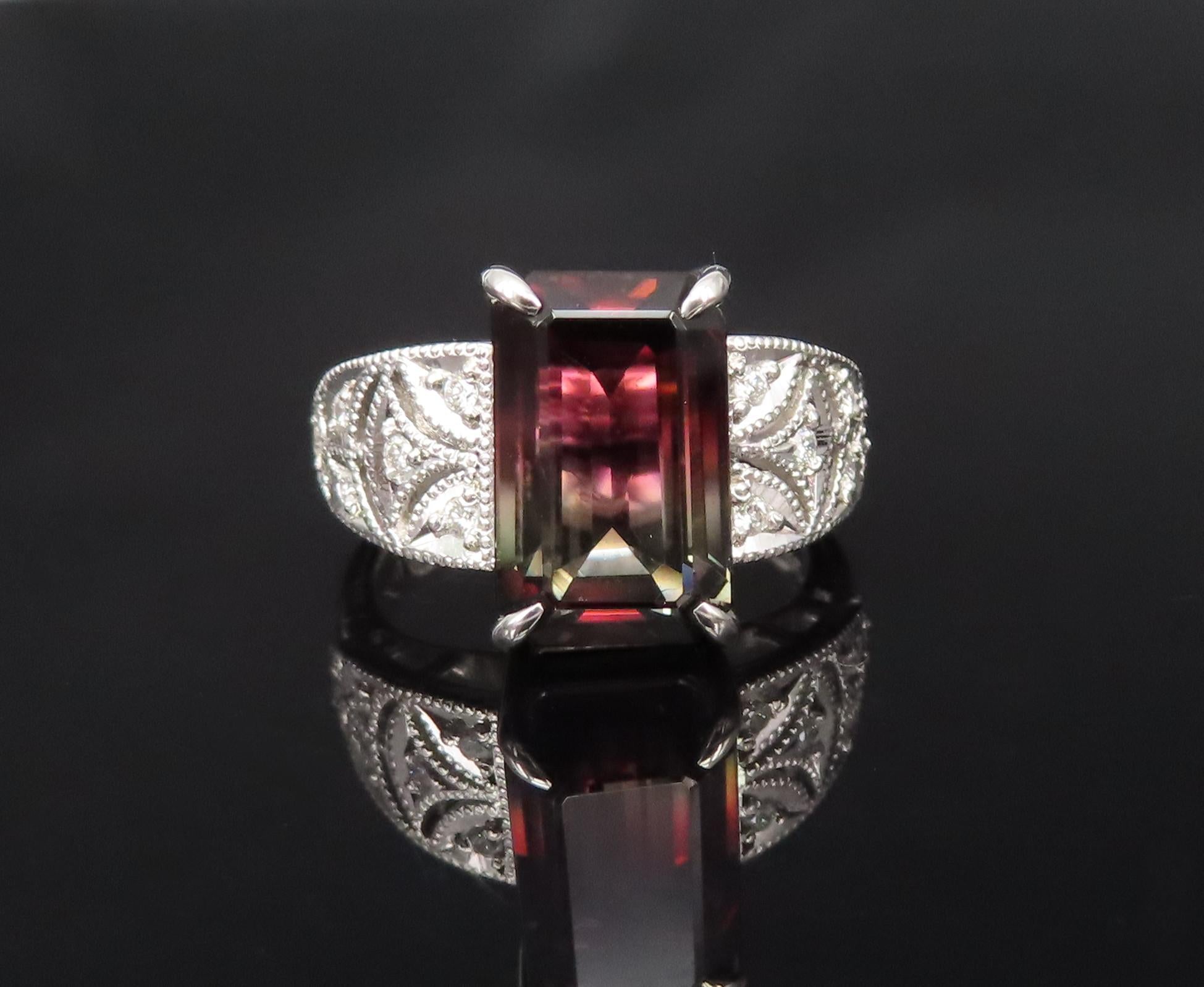 7.16ct Intense Watermelon Tourmaline & 0.15ct Diamond Platinum Ring, Size 7