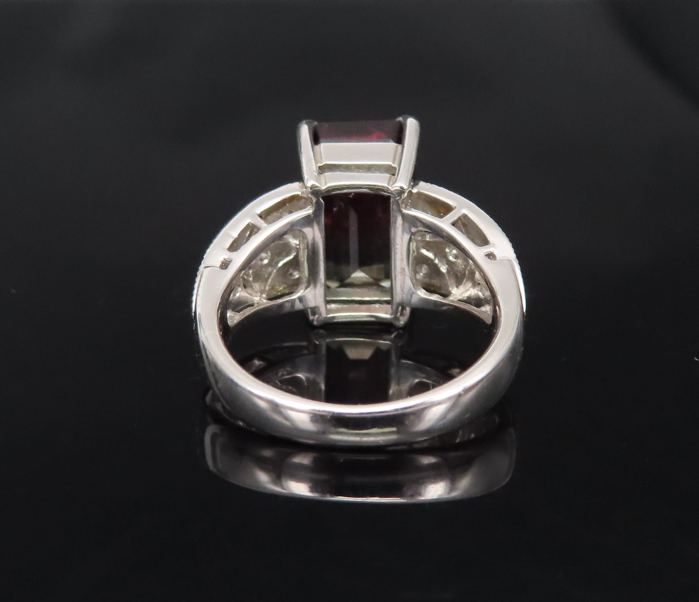 7.16ct Intense Watermelon Tourmaline & 0.15ct Diamond Platinum Ring, Size 7