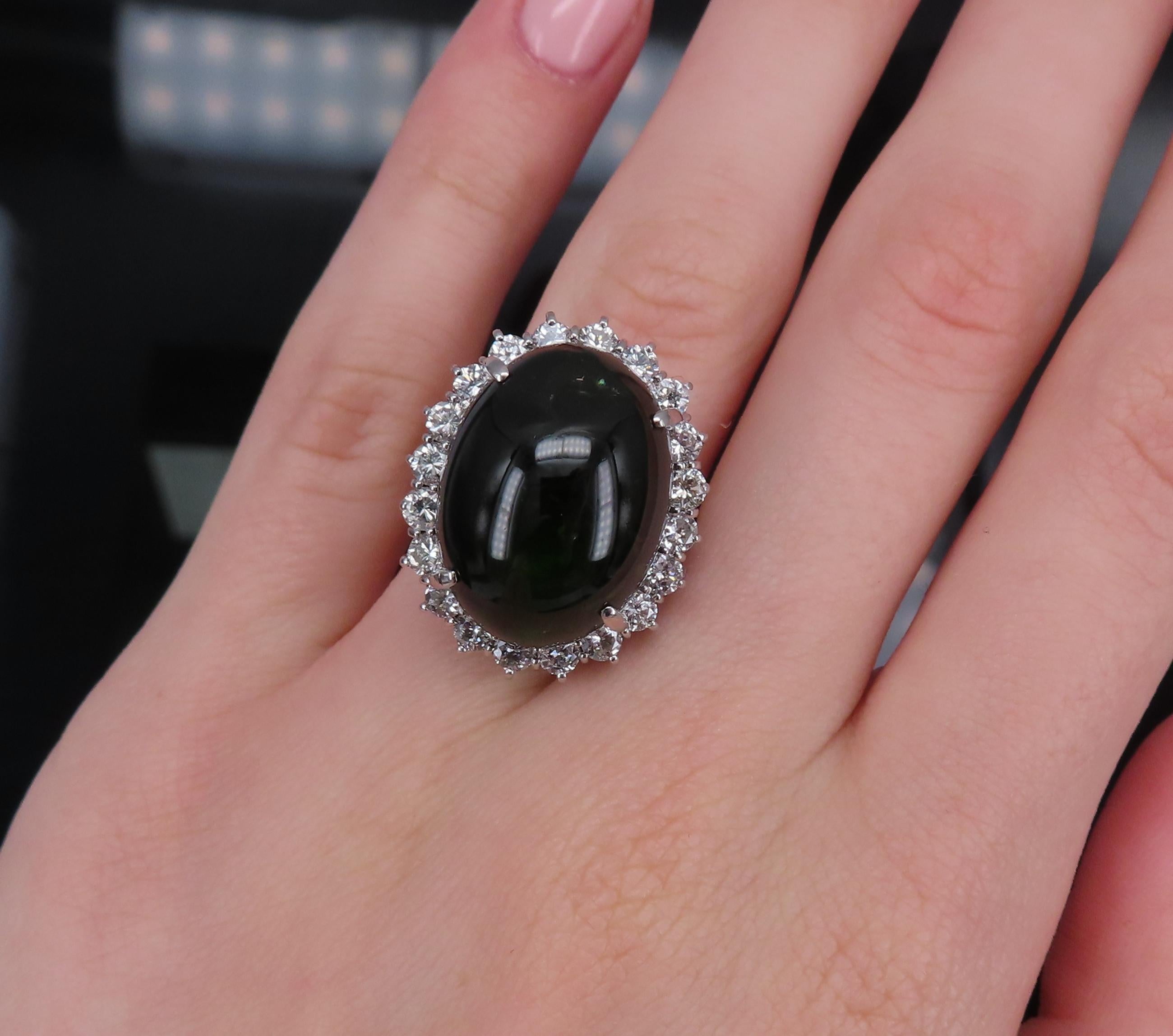 Massive 26.18ct Green Tourmaline 1.83ct Diamond 18K White Gold Ring Size 4.75