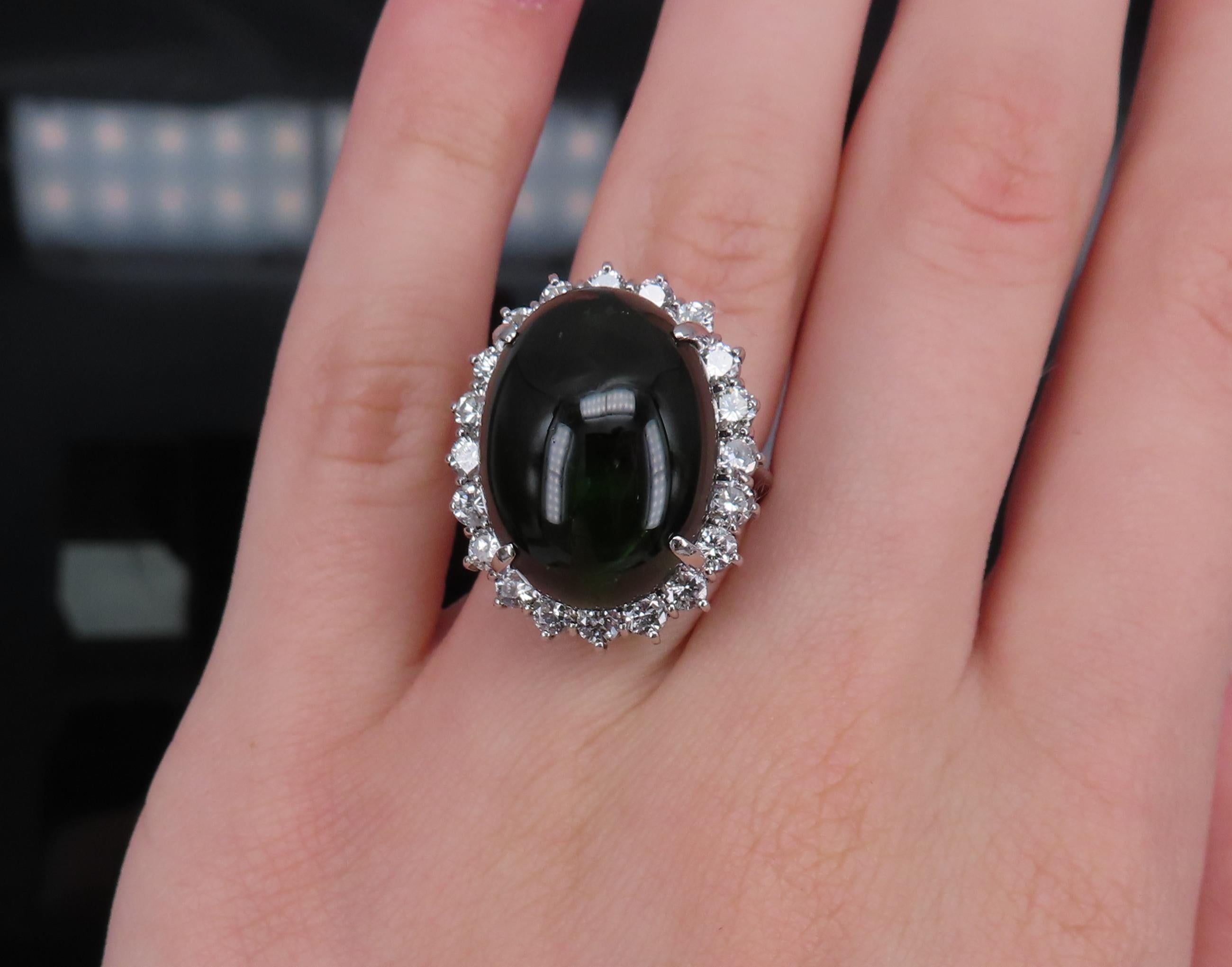 Massive 26.18ct Green Tourmaline 1.83ct Diamond 18K White Gold Ring Size 4.75