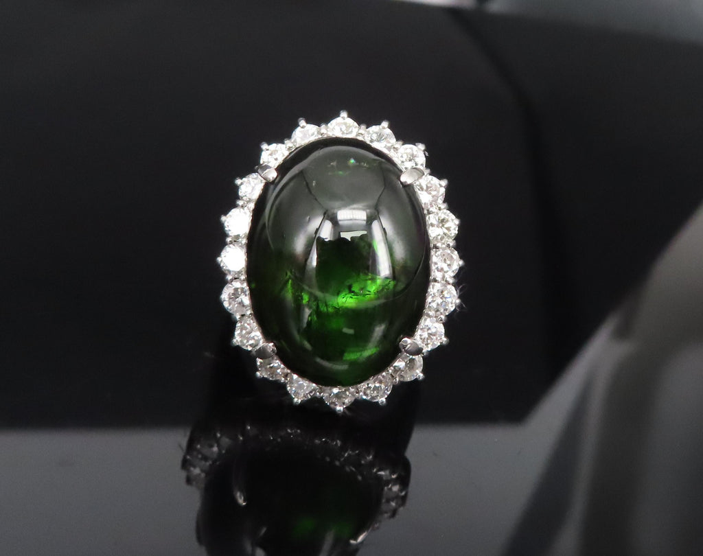 Massive 26.18ct Green Tourmaline 1.83ct Diamond 18K White Gold Ring Size 4.75