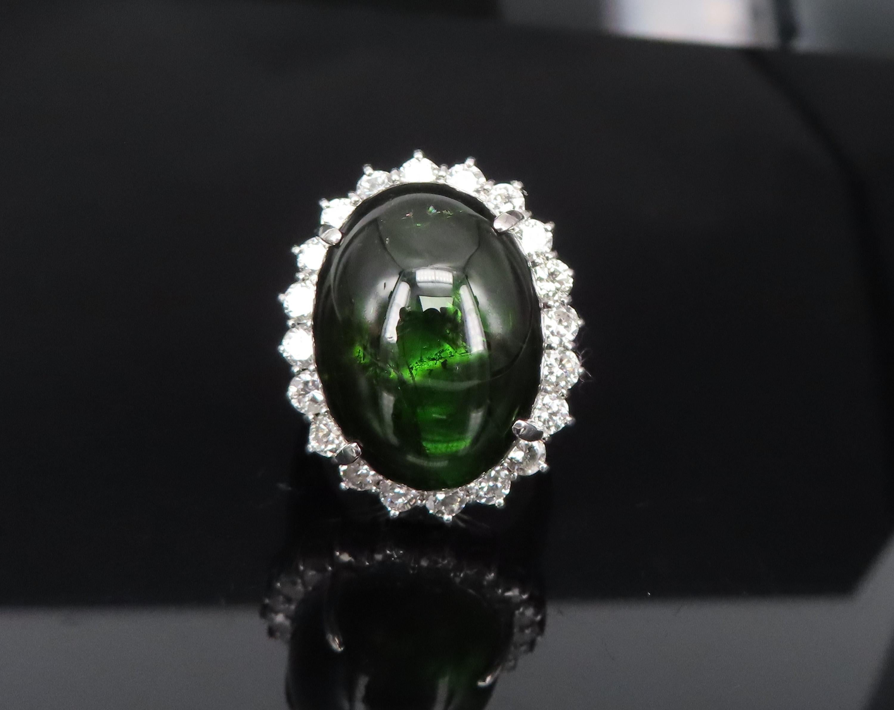 Massive 26.18ct Green Tourmaline 1.83ct Diamond 18K White Gold Ring Size 4.75