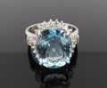 Vintage 5.80ct Natural Aquamarine & 0.41ct Diamond Platinum Ring Size 6.5