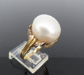 14.7mm South Sea Button Pearl & 0.50ct Diamond 18K Yellow Gold Ring Size 7.5