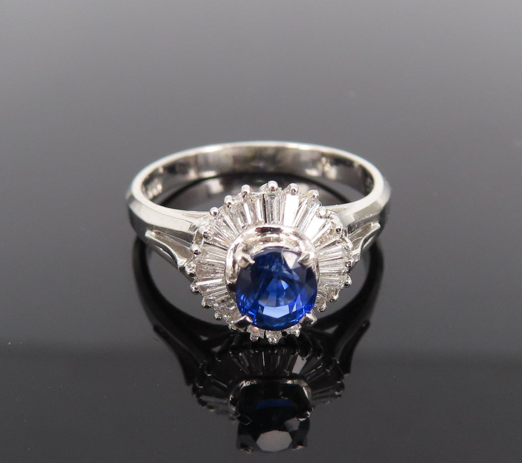 Vintage 0.50ct Blue Sapphire & 0.19ct Diamond Platinum Cocktail Ring Size 4.25