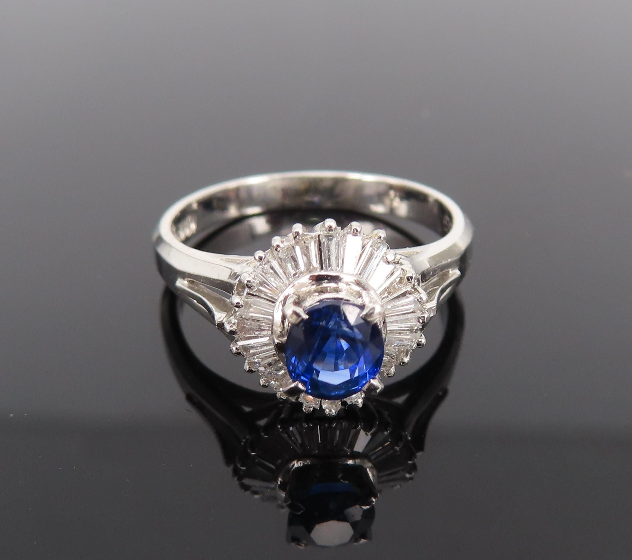Vintage 0.50ct Blue Sapphire & 0.19ct Diamond Platinum Cocktail Ring Size 4.25
